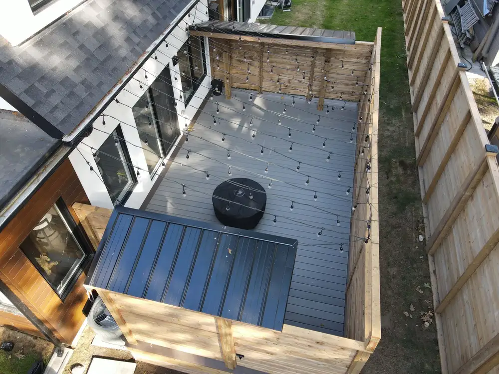 Aerial view of a finished custom deck